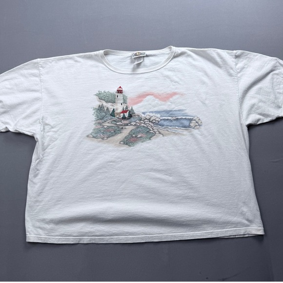 Vintage Day Breeze Coastal Lighthouse  Embroidered Tee - Size 3XL - Picture 1 of 3